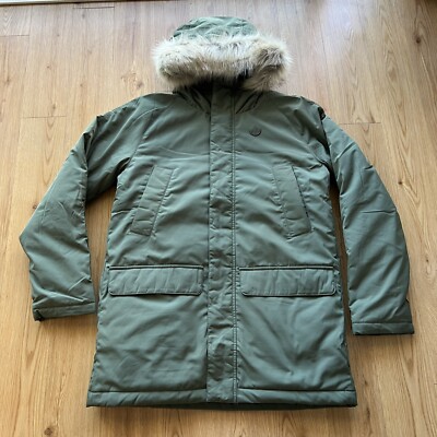 Adidas PAD Fur Parka Mens Size Small Jacket Puffer Hooded Zip Olive GE1313  NEW
