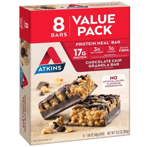 3 Boxes Atkins Chocolate Chip Granola Protein Meal Replacement Bar,Keto Friendly - Picture 2 of 7