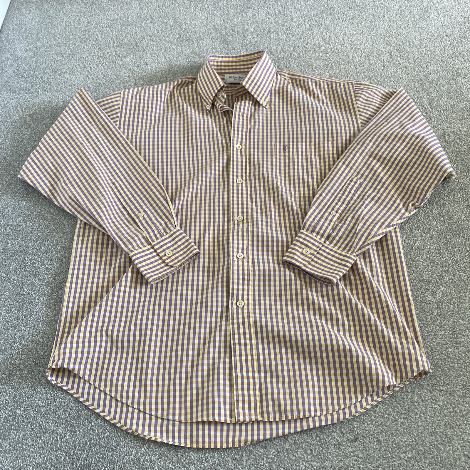 YSL Yves Saint Laurent Camicia Uomo Righe Viola Arancione 40 41 16