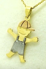 BABY BOY PENDANT 14K THREE TONES GOLD Made in USA With Chain