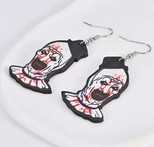 Halloween Horror Inspired Dangle Drop Hook Earrings Faux Leather, Enamel Or Wood - Picture 100 of 101