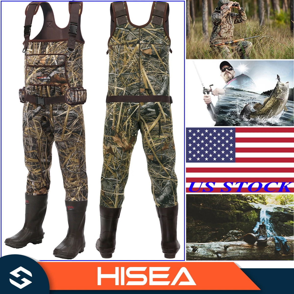 HISEA 600G Insulated Duck Hunting Waders Neoprene Bootfoot Waders Coverall  Bibs