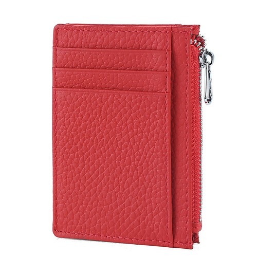 Minimalist Leather Slim Wallet With Zipper, Front Pocket Credit Card Holder Gift - Picture 17 of 17