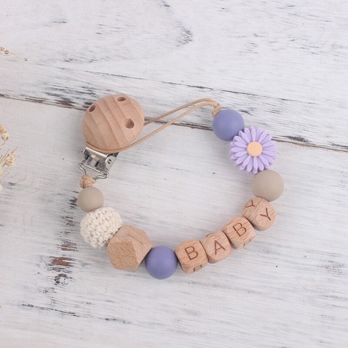 Neu Schnullerkette mit Namen Blume aus Silikon Natur Holz Junge&Mädchen Geschenk - Bild 16 von 16