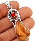 Natural Coffee Jasper & Garnet 925 Solid Sterling Silver Pendant Jewelry @17-1