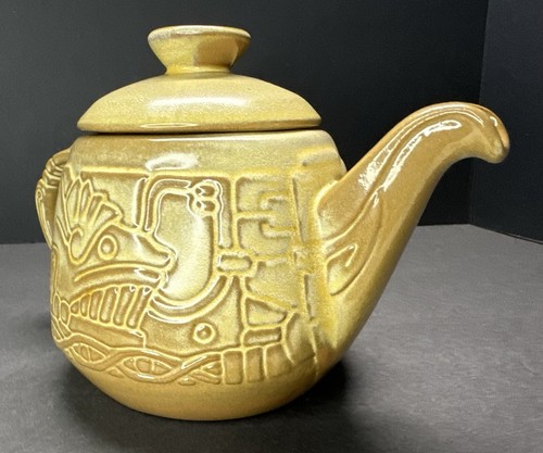 VTG Frankoma Cream Gold Mayan Aztec Clay Art Pottery Teapot 7T - Picture 3 of 24