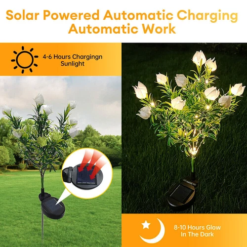 Solar Powered Gardenia Flower Lights Outdoor Waterproof Garden Lawn Lamp Decor - Picture 10 of 16