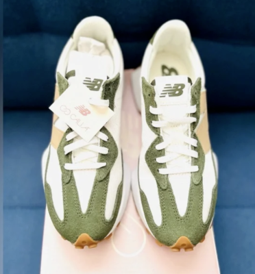 New Balance 327 ホワイト/グリーン 7.5 New Balance 327 Casual Women's Sneakers Shoes White Green