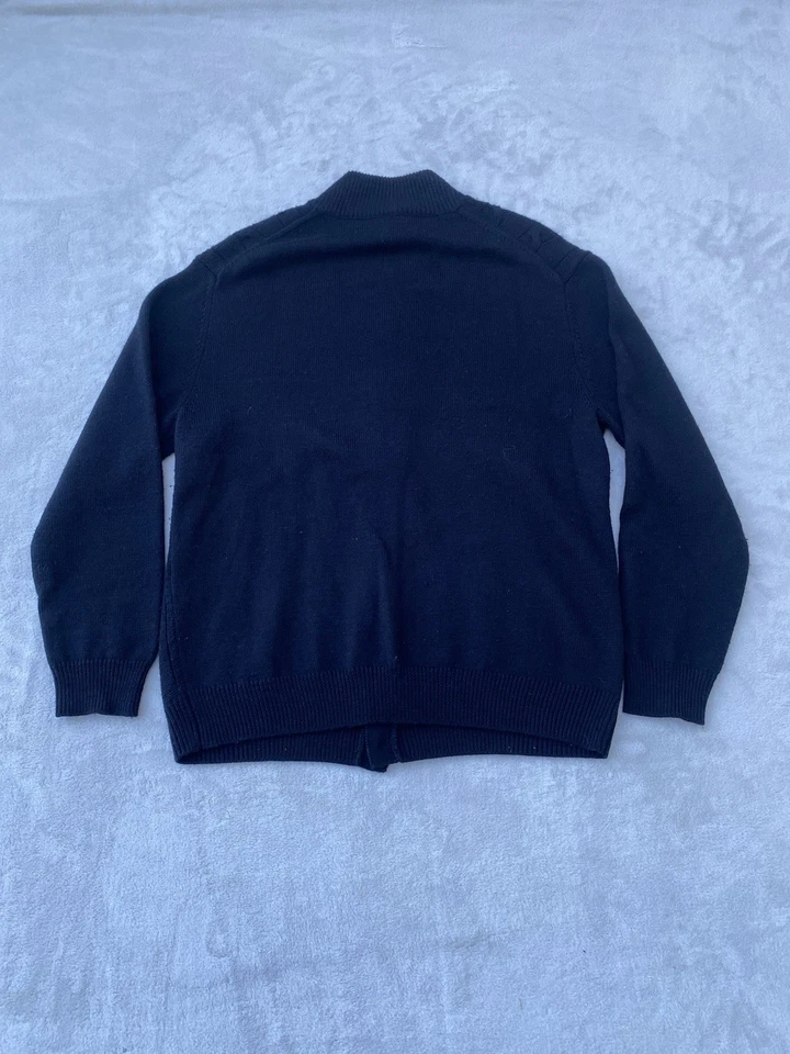 Club Room Wool Blend Cable Knit Cardigan Sweater Mens L Black Fisherman Black - Image 3 of 4