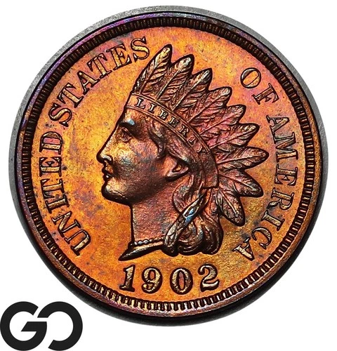 1902 Indian Head Cent Penny PROOF, Solid Gem PR++ RB