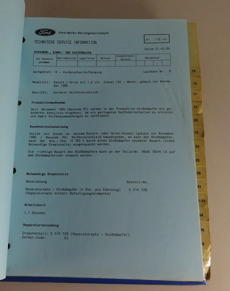 Información De Servicio Técnico Ford Fiesta, Escort, Sierra, SCORPIO 1983-1987 - Imagen 2 de 4
