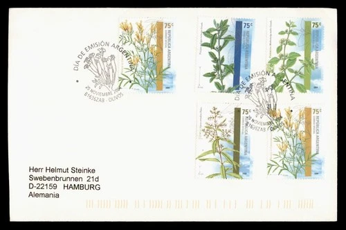 DR WHO 2004 ARGENTINA FDC PLANT/FLOWER COMBO TO GERMANY R38880