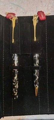 Parker Sonnet Marble Grey Fountain Pen Gold Plated Medium Nib And Ball Pen 