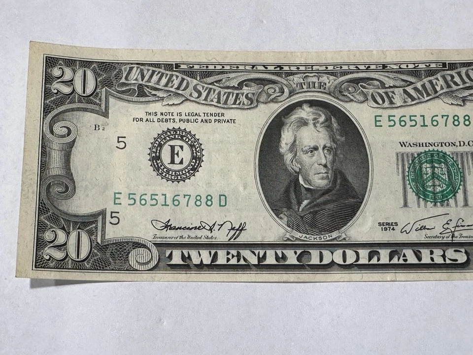 1974 Vintage $20 Federal Reserve Note -Richmond-E- Twenty Dollar Bill Uneven cut - Image 3 of 4
