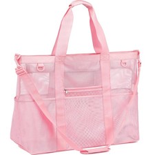 Extra Large Mesh Beach Bag for Women, XXL Pool Tote with Top Zipper, Sand-Pro...