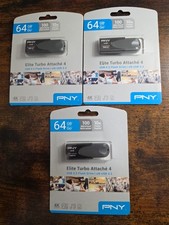 PNY 64GB Elite Turbo Attache 4 USB 3.2 Flash Drive  LOT OF 3  BRAND NEW  