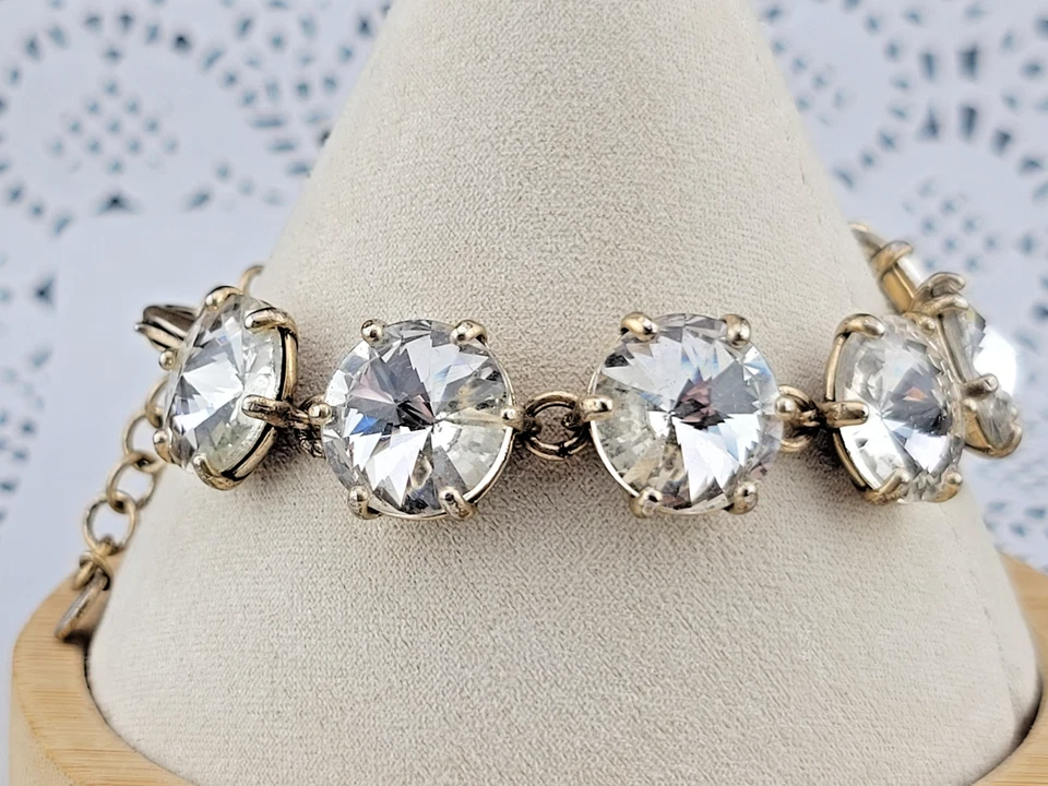 Теннисный браслет Adj7-8 Stella & Dot белый ✨Rivoli со стразами антикварный золотистый - Изображение 2 из 4