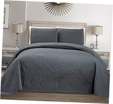 Mk Collection 3pc Solid Embossed Bedspread Bed Cover King/California King Grey