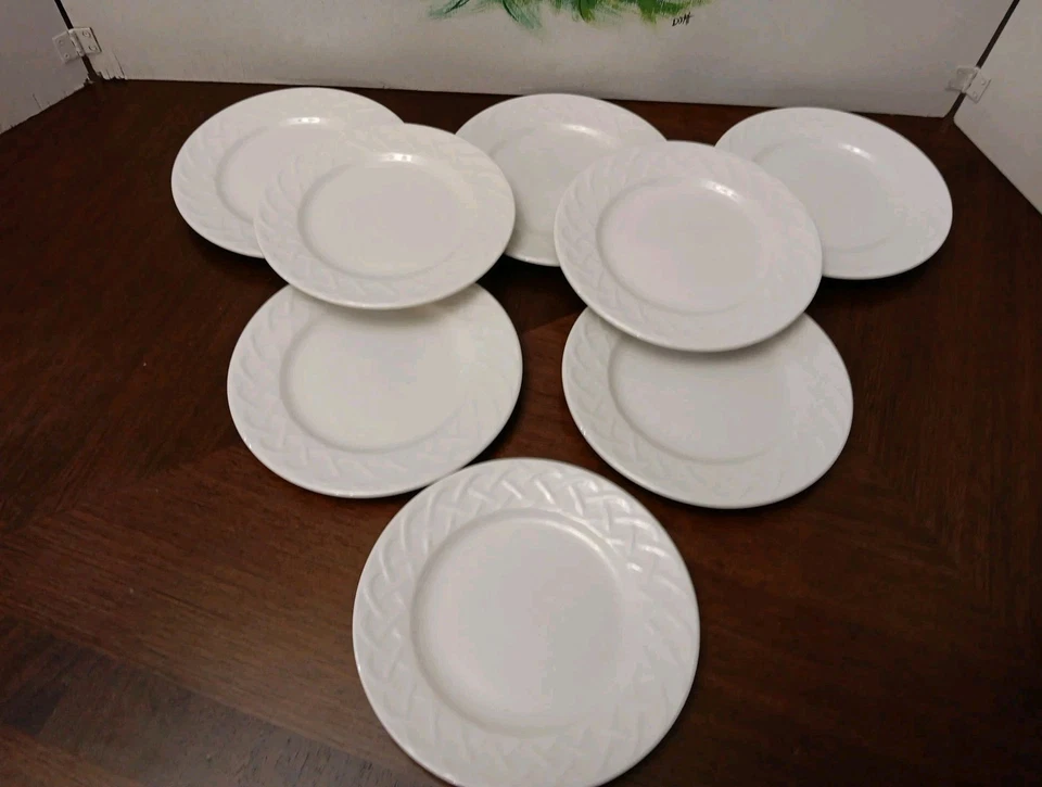 8 件套 Oneida PICNIC Off 白色 6 1/8 英寸面包盘。 篮子编织 — 第 3/4 张图片