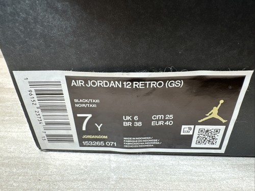 Nike Air Jordan 12 Retro GS Black Taxi 153265-071 Size 7Y Sneakers Black Yellow - Picture 21 of 24