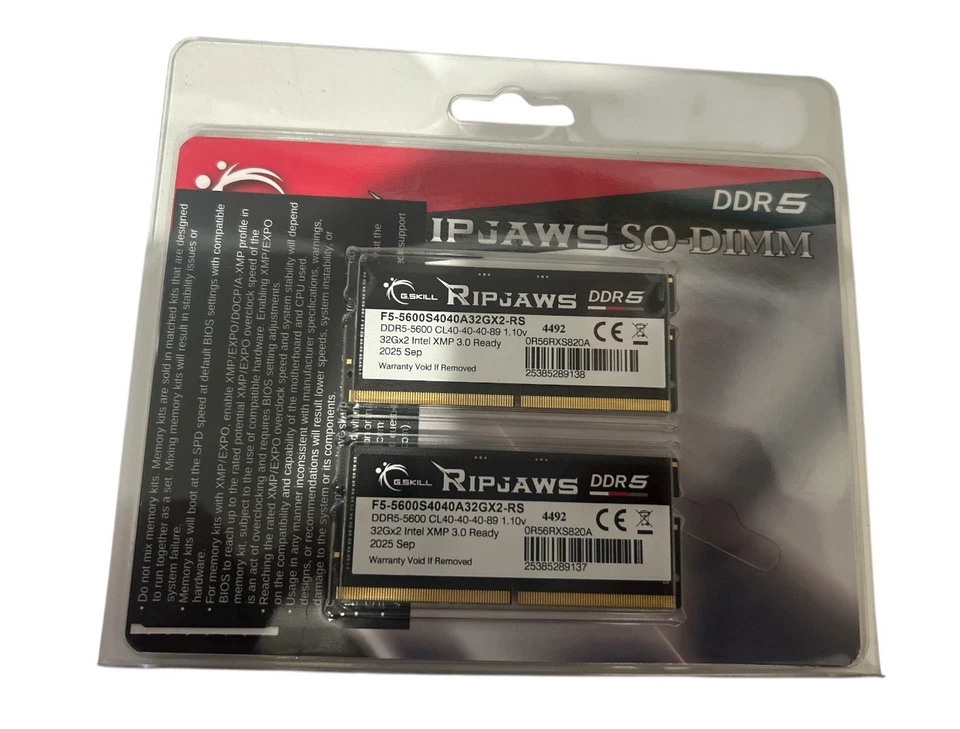 G.SKILL Ripjaws DDR5-5600 64G CL40-40-40-89 1.10v Laptop Memory Module 2025 XMP - Image 2 of 3