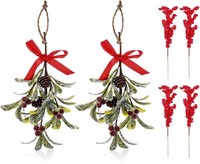 Weihnachts Mistelzweig Dekor 6 StüCk Mit Roter Schleife Und Beeren HäNgestrauß