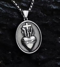 Stainless Steel Sacred Heart Pendant with 24 inch rounded box chain
