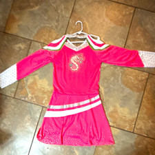 Girls Pink Colorblock Seahorse Glitter Ice Skating Skater Dress Long Sleeve S