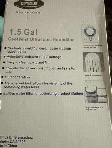 Optimus U31001 Humidifier 1.5 Gallon Cool Mist Ultrasonic - Picture 3 of 6