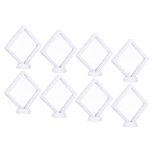 3D Floating Display Frame Coin Jewelry Case with Base 4.3" x 4.3" White 8pcs