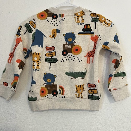 NWT Boys 5T Crewneck Sweatshirt (Cream With Safari Animals) - Picture 2 of 5