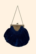 Early 1920s Antique Blue Silk Velvet Evening Bag Chain Strap Art Deco Purse