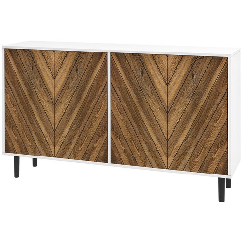 HOMCOM Sideboard Buffet Cabinet with Chevron Doors Pine Wood Legs Brown - Picture 4 of 11