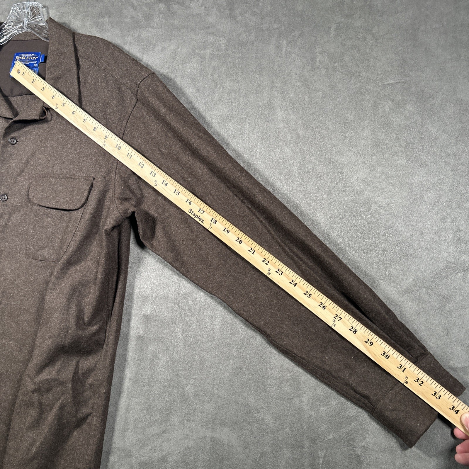 Vintage Pendleton Board Shirt Jac Mens Large Long Brown Wool Loop Long Sleeve