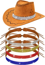 Riceshoot 4 Pcs Bling Rhinestone Hat Band Cowboy Hatband Adjustable Cowgirl Hat
