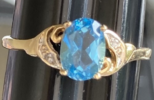 Ring 10 Karat Gelbgold Aquamarin und Diamant facettiert oval geformt Größe 6,5 - Bild 10 von 13