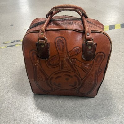 Vintage Hand Tooled leather bowling ball bag Mountains Deer Nature Beautiful