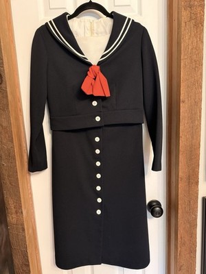 vintage navy polyester sailor suit-dress and jacket- by Caron of Chicago Size 10