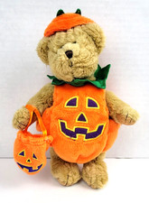 Hug Fun Halloween Bear Pumpkin Costume Plush Jack O Lantern Jointed Legs 9"