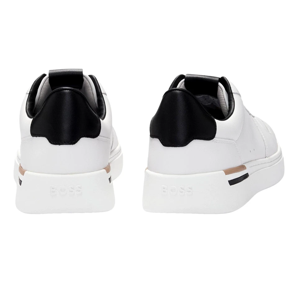 Zapatillas de cuero para hombre BOSS con rayas típicas de la marca 50542538 blancas Foto 4 de 4