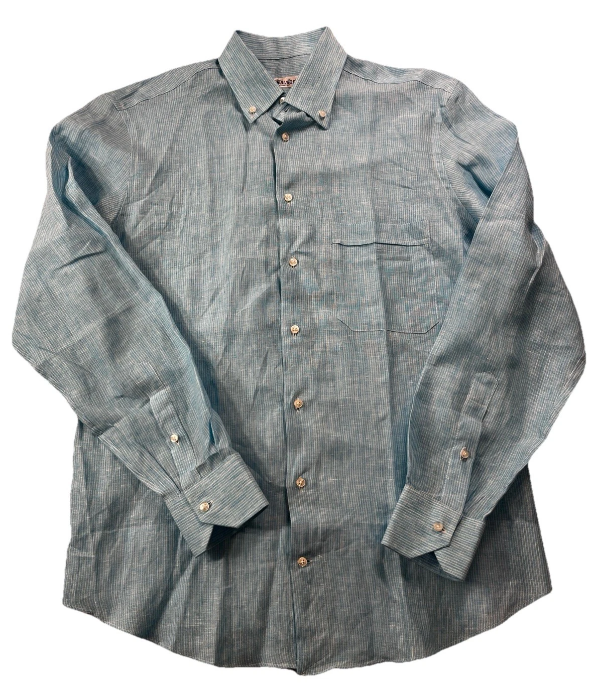 23 Baullari 100% Cotton Italian Linen Blue Striped Button Up, Men’s 41- L