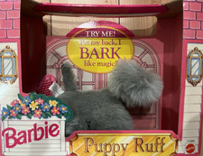1993 Mattel Barbie Puppy Ruff  11069 Grey Furry Dog Barking Schnauzer NEW