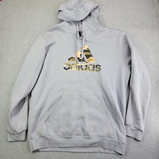 Adidas Hoodie Mens XL Gray Camouflage Pullover Casual Gym Workout Logo active