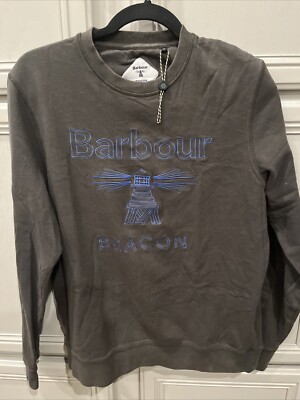Barbour Mens Sweatshirt Medium Gray Jumper Sweater Beacon Lighthouse
