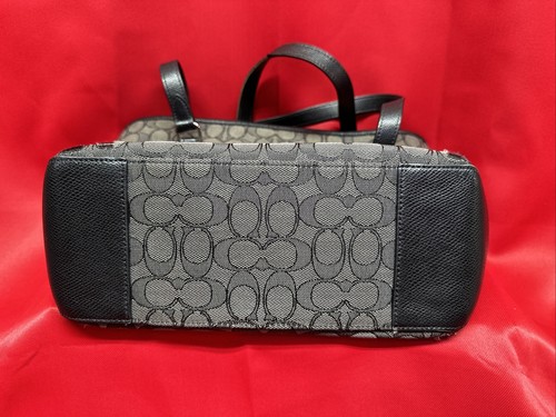 Coach # 58282 Signature Outline C Zip Top Tote Shoulder Bag Black & Gray - Picture 8 of 10