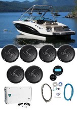  6 Rockville RSM65B 6.5" Slim Marine Boat Speakers 6-Ch Amp Bluetooth Receiver
