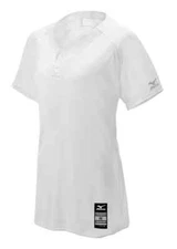 Mizuno Girl's Elite 2-Button Game Jersey, White, Sz. S