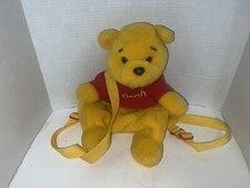 Disney Winnie The Pooh 16" Plush Backpack Vintage Yellow Straps Zipper Back