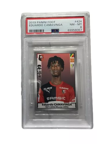 Eduardo Camavinga #424 Panini Foot Sticker 2019 RC Rookie PSA 8 MINT France