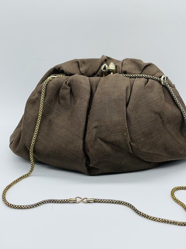 VTG Handbag Ingber Style Clutch Hand Made Hong Kong Pure Silk Brown RS Clasp - Picture 2 of 7